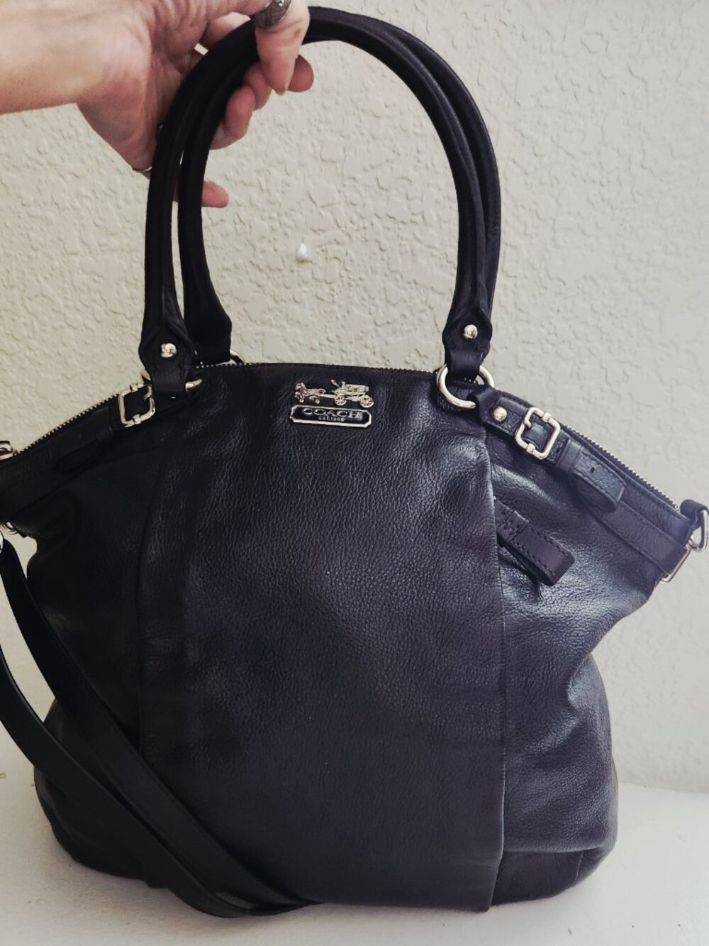 Euc Coach Madison Black Leather Shoulder Bag Handbag Purse